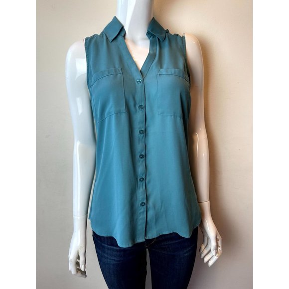 Express Womens Portofino Shirt Original Fit Sleeveless Teal Blue Size X Small - Picture 1 of 7